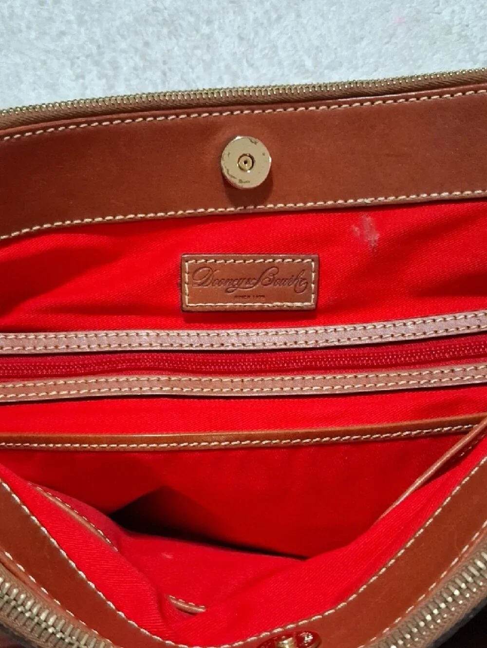Dooney & Bourke Brown Pebble Leather Tote with Tan Trim - Picture 7 of 15